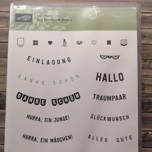 Set di timbri Stampin up per la felice occasione 20! Francobollo testi tedeschi pennant bandiera matrimonio grazie nascita bambino ragazzo ragazza figlio figlia