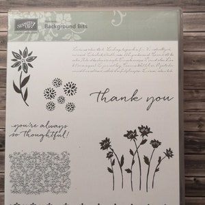Stampin up stamp set background bits wooden stamp wood stamp background font lace border wedding blossoms flowers unused! RARE noble