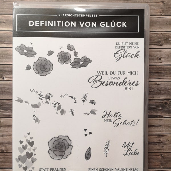 Stampin up Set de Tampons Définition du Bonheur 13 Tampons Transparents Timbres Textes Allemands Mariage Saint Valentin Fête des Pères Fête des Mères Trésor des Cœurs