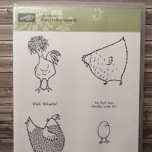 Stampin up Stempelset Das gelbe vom Ei 7 Stempel deutsche Texte Ostern Huhn Hühner Geflügel Bauernhof Geburtstag Herrentag Muttertag Chicken