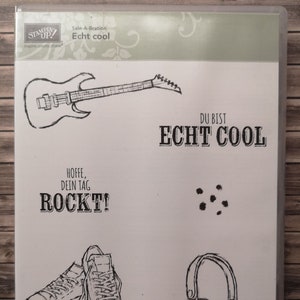 Stampin up set di timbri davvero cool 6 francobolli testi in tedesco compleanno gioventù consacrazione diploma di scuola superiore 18 anni scarpe da ginnastica cuffie chitarra musica rock