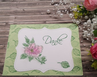 Greeting card to say thank you thank you card thank you card folding card with envelope rose wild rose vintage nostalgic thank you help