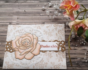 Greeting card to say thank you thank you card thank you card folding card with envelope rose lace vintage nostalgic thank you help