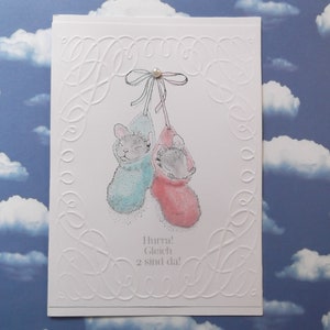 Biglietto di auguri per la nascita di due gemelli / femmina e maschio