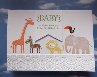 Neutral card for the birth baby card baby boy son daughter girl congratulations card greeting card folding card Noah's Ark animals saying text