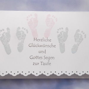 Tarjeta de bautizo / tarjeta para bautizo de trillizos, se puede personalizar con los nombres - color de los pies según sus deseos