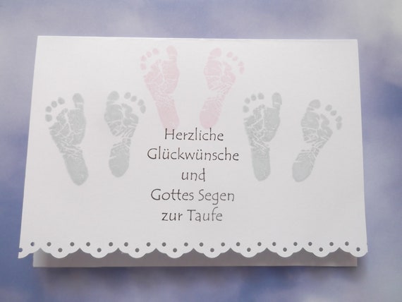 Taufkarte Karte Zur Taufe Für Drillinge Gern Personalisierbar Mit Den Namen Füßchenfarbe Nach Ihren Wünschen
