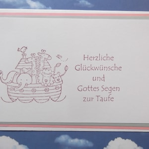 Baptism card for girls with Noah's Ark & envelope