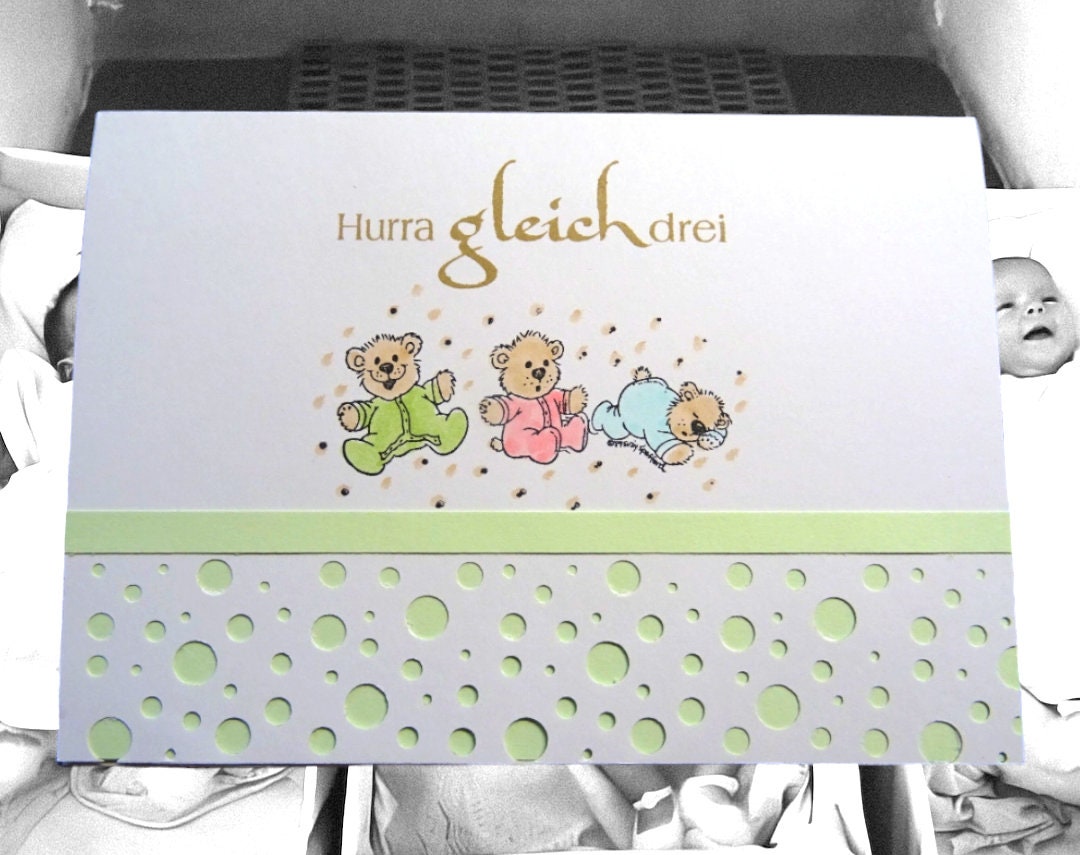 Triplett-Glückwunschkarte Für Neugeborene – 12,7 X 17,8 Cm, Mit Drei Teddys, Blanko Innen