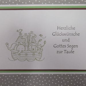 Baptism card for boys with Noah's Ark & envelope image 1