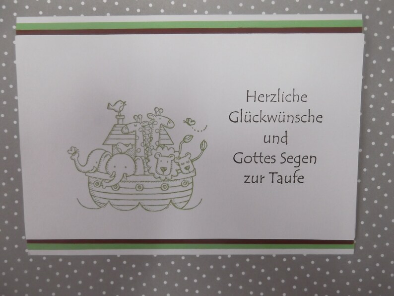 Baptism card for boys with Noah's Ark & envelope image 1