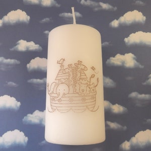 Baptism candle with Noah&#39;s Ark / Baptism candle