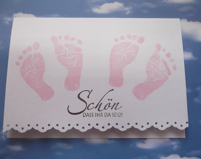 Glückwunschkarte Zur Geburt Von Zwillingen – Handgemacht, Rosa Design, Inkl. Kuvert