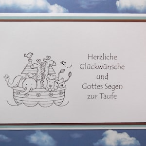 Carte de baptême pour garçon avec Arche de Noé et enveloppe
