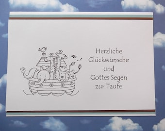 Baptism card for boys with Noah's Ark & envelope