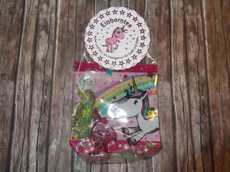 Einhorn Teebärchen Tee Gummibärchen Geschenk Kindergeburtstag Geburtstag Gastgeschenk Weihnachten Unicorn Party Geburtstagsgeschenk Abi Bild 1