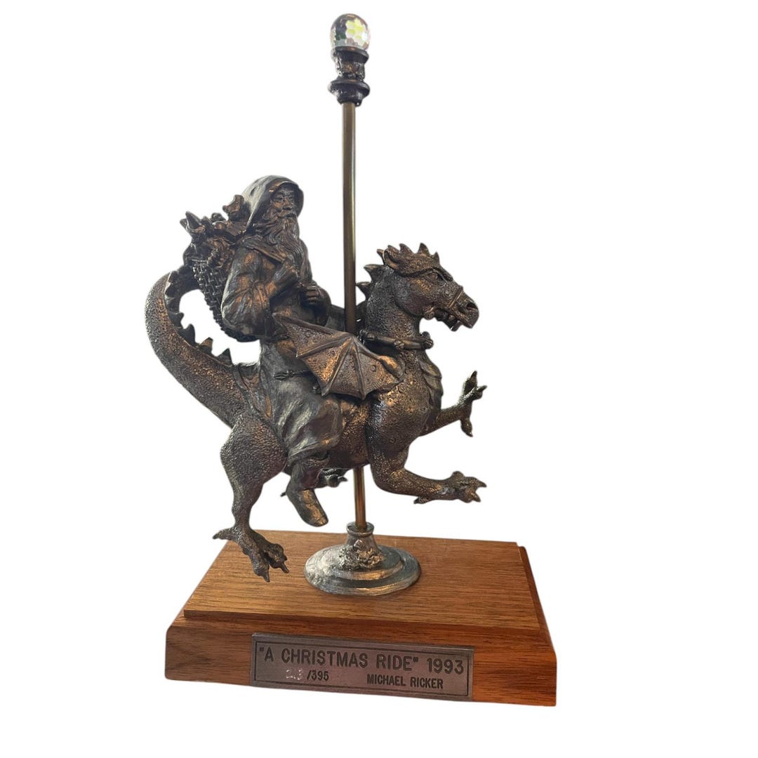 Vintage Ricker Pewter A Christmas Ride Santa Dragon 1993 213 of 395 - Etsy