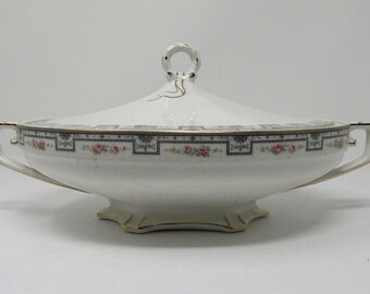 Antique W H Grindley and Co Covered Dish Pink Rose The Victory