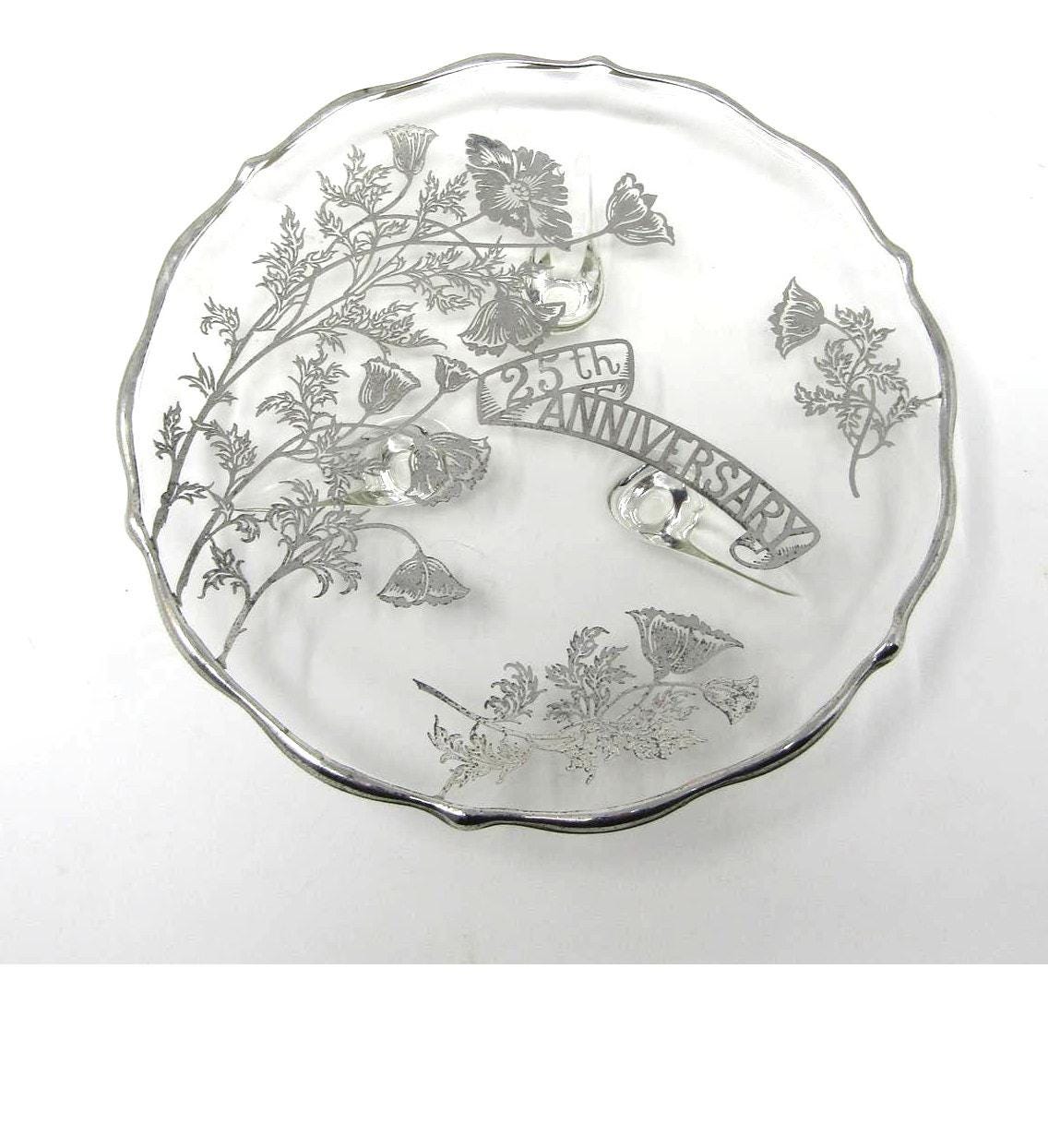 Vintage Silver Overlay 25th Anniversary Plate
