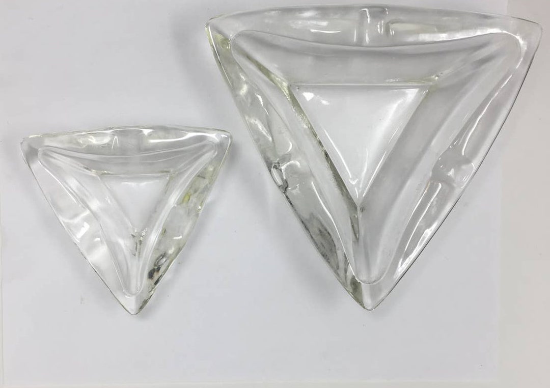 Vintage Clear Glass Triangle Ashtrays Set of 2 Etsy