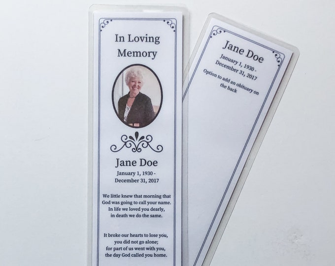 Memorial Bookmark Card Funeral Card Bookmark Set of 5, 10, 20, 30 or 50
