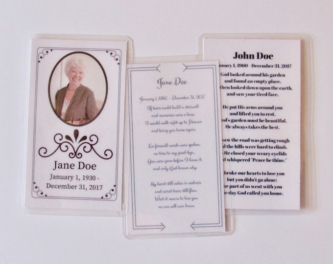 Reprint Only - Wallet Memorial Card Funeral Card Wallet Size Pocket Size Set of 10, 20, 50, 100, 150 or 200