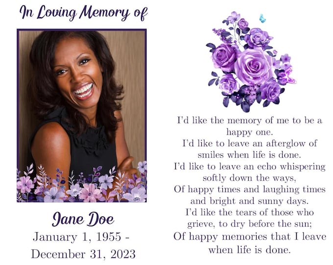 Editable Template Wallet Memorial Card Funeral Card Wallet Size Pocket Size Template Only NO PHYSICAL PRODUCT