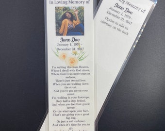 Memorial Bookmark Card Funeral Card Bookmark Set of 5, 10, 20, 30 or 50