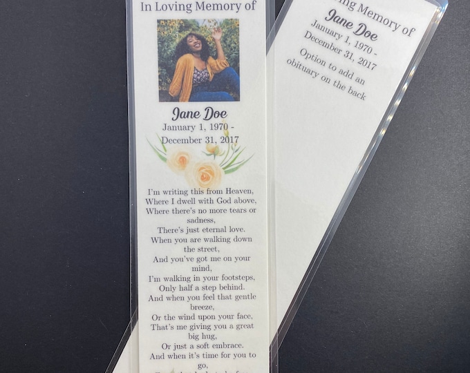 Memorial Bookmark Card Funeral Card Bookmark Set of 5, 10, 20, 30 or 50