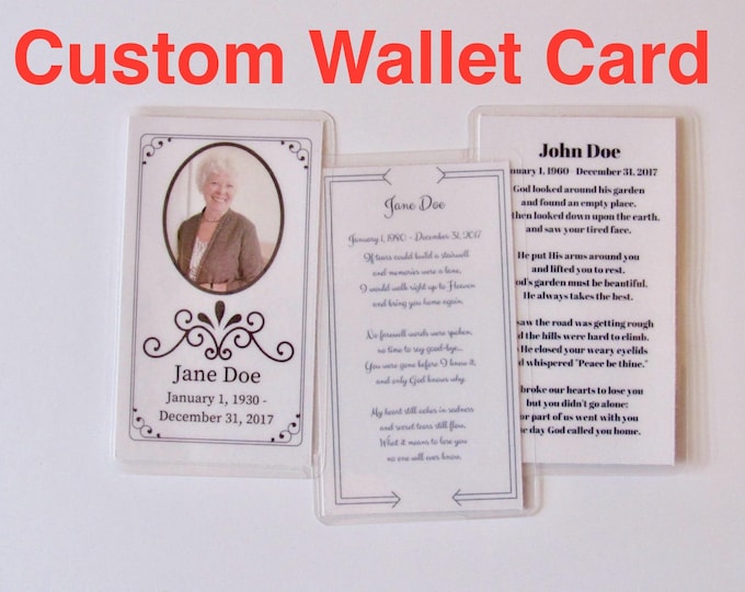 Custom Request Wallet Memorial Card Funeral Card Wallet Size Pocket Size Set of 10, 20, 50, 100, 150 or 200