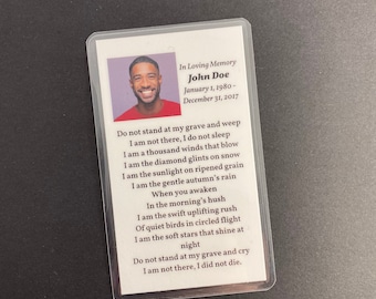 Wallet Memorial Card Funeral Card Wallet Size Pocket Size Set of 10, 20, 50, 100, 150 or 200