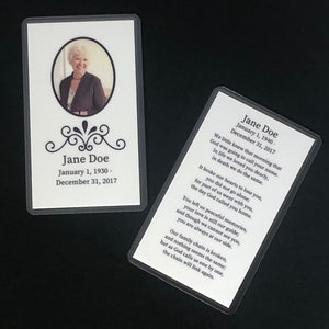 Tarjeta conmemorativa tipo billetera Tarjeta funeraria Tamaño billetera Tamaño de bolsillo Juego de 10, 20, 50, 100, 150 o 200