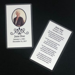 Wallet Memorial Card Funeral Card Wallet Size Pocket Size Set of 10, 20, 50, 100, 150 or 200