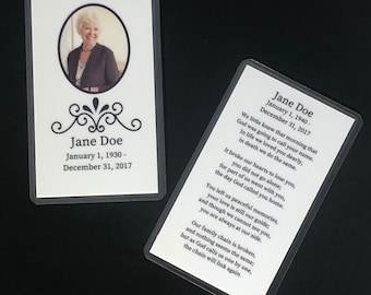 Wallet Memorial Card Funeral Card Wallet Size Pocket Size Set of 10, 20, 50, 100, 150 or 200