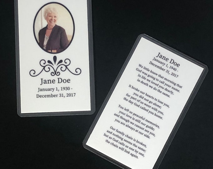 Wallet Memorial Card Funeral Card Wallet Size Pocket Size Set of 10, 20, 50, 100, 150 or 200