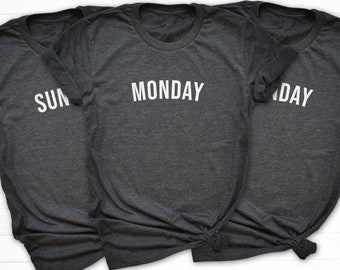 Chemise du jour de la semaine, T-shirt du lundi, chemise de la semaine, chemise du jeudi, chemise de travail à domicile, quel jour est-il, t-shirt du vendredi, mardi, dimanche