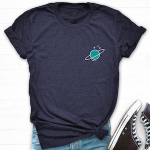 Saturn Tshirt, Planet T Shirt, Pocket Print Shirt, Pocket Tee, Space Graphic Tee, Simple T Shirt, Orbit Shirt, Galaxy Tee Space Shirt Women