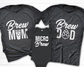 Brew Mom Shirt, Brew Dad Micro Brew, Baby Brewing, Coffee Mom Shirt, Dad Mom Baby Shower Shirts for Family, Beer Dad Baby Matching Tshirt