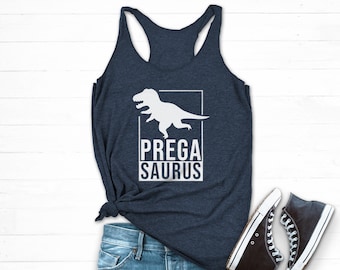 Koszulka Pregasaurus Tank Top, Koszulka z ogłoszeniem ciąży, Koszulka z dinozaurem w ciąży, Koszulka z dinozaurem rodzinnym, Koszulka z ujawnieniem dziecka, Koszulka Mommysaurus Tank