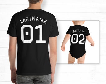 Camisa de papá personalizada, Camisa de papá personalizada, Número de nombre, Coincidencia de bebé de papá, Camisa de apellido, Camisa a juego del día de los padres, Coincidencia de hijo de padre