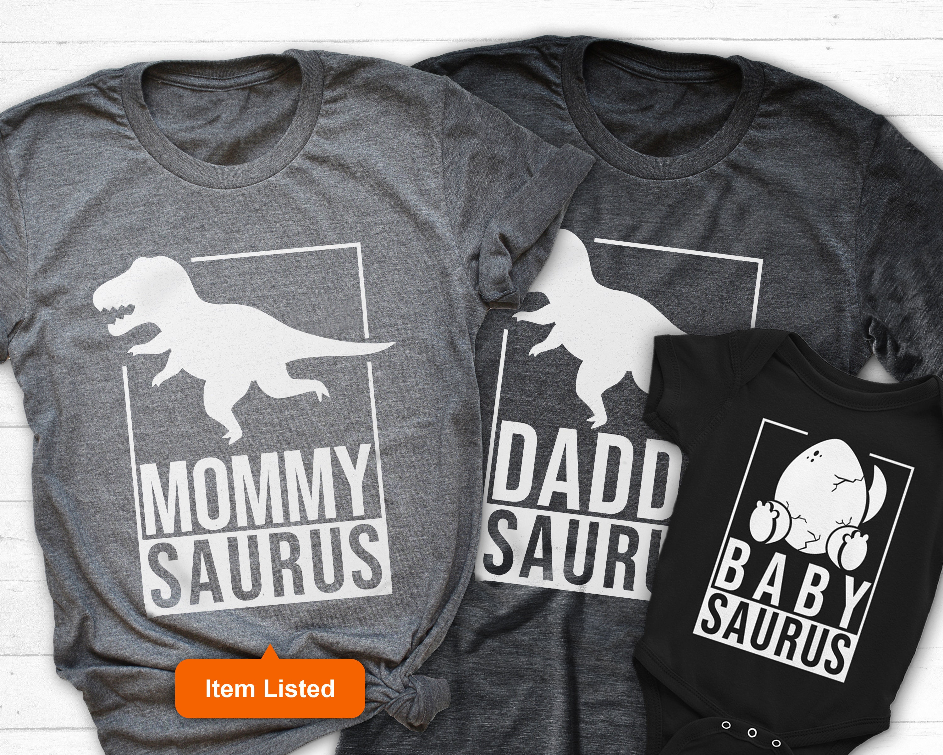 Raptop Daddy or Mommy or Baby Family Matching T-Shirt Tops White O-Veck