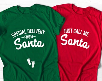 Weihnachten Schwangerschaft Ankündigung Tshirt, spezielle Lieferung vom Weihnachtsmann, Weihnachten Schwangerschaft offenbaren, Paar Weihnachten Shirt, Weihnachten Baby