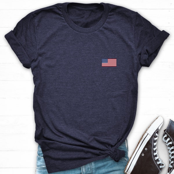 America Flag Shirt, Pocket Graphic Tee, Small Flag Shirt, Proud American Shirt, Pocket Print T Shirt, Pocket Tee, USA Graphic Tee, Patriotic