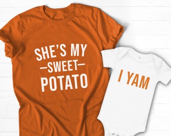 Camisa de bebé de batata, camisa de mamá y yo de acción de gracias, I Yam Baby, camisas de otoño de mamá bebé, camisa de bebé de acción de gracias, caída de mamá hija