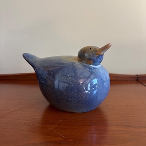 Vintage Studio Pottery Seabird Sculpture Blue Drip Glazed Ceramic Bird Figurine Handmade Art Pottery Decor Organic Modern Shelf Accent