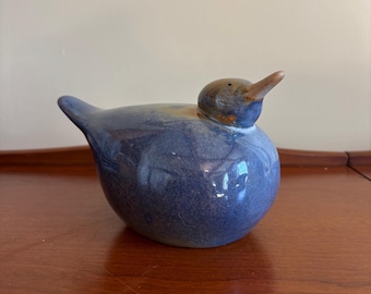 Studio Pottery Vintage Seabird Sculpture Blue Drip Glazed Ceramic Bird Figurine Handmade Art Pottery Decor Organic Modern Shelf Accent