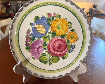 Gmundner Keramik Austria Hand Painted Floral Plate | Vintage Austrian Folk Art Wall Plate | Colorful Cottage Decor