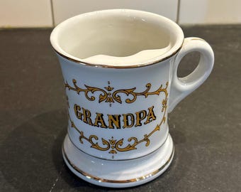 Vintage Grandpa Mustache Mug | White & Gold Pedestal Coffee Cup | Father’s Day Gift for Grandpa | Retro Dad Mug | Grandfather Tea Cup
