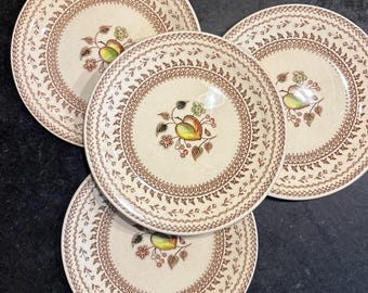 Johnson Brothers Fruit Sampler Dessert Plates Set of 4 | Vintage English Transferware Ironstone | Brown Staffordshire Salad Plates