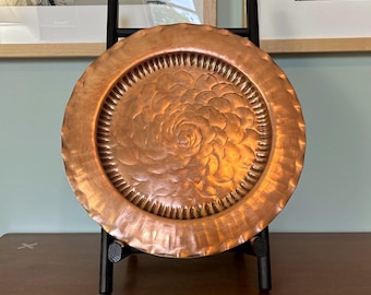 Vintage Hand Hammered Solid Copper Tray 12” Craftsman Co 1600 USA Made Wall Hanging Rustic Farmhouse Serving Decor